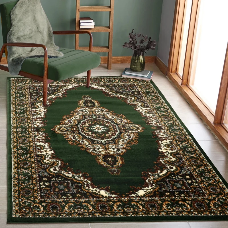Teppich Orientalisch kurzflor Klassisch Wohnzimmer, Esszimer, Flur- Grün