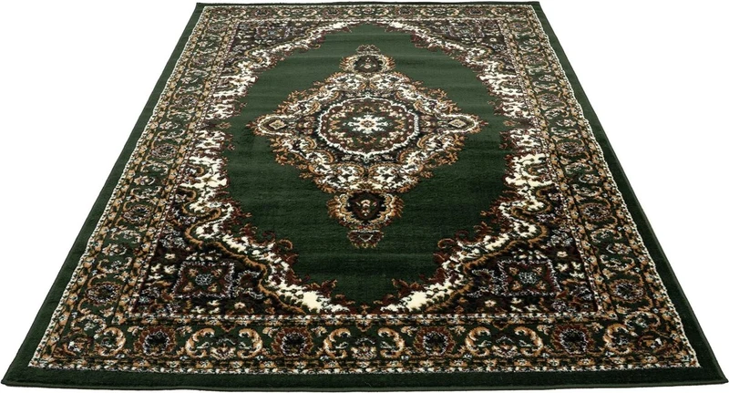 Teppich Orientalisch kurzflor Klassisch Wohnzimmer, Esszimer, Flur- Grün