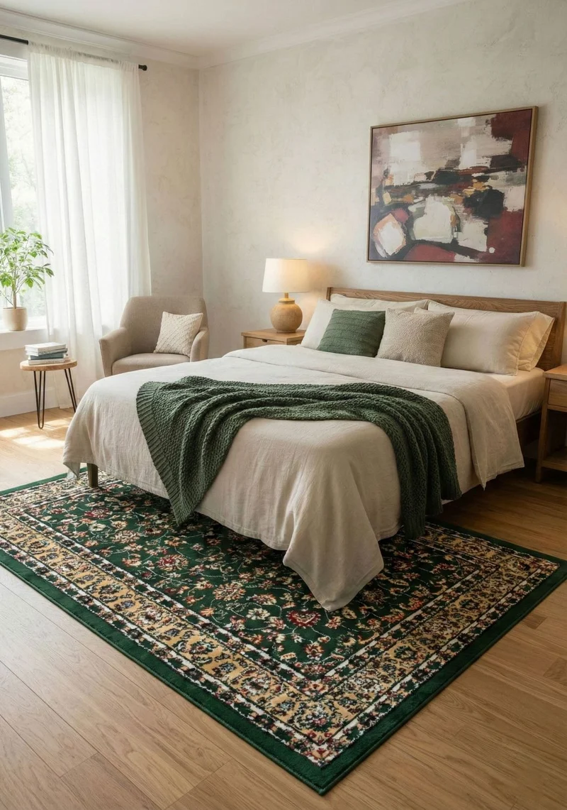 Teppich Orientalisch kurzflor Klassisch Wohnzimmer, Esszimer, Flur- Grün