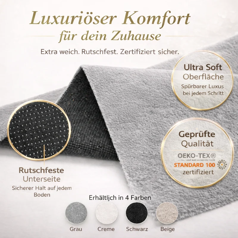 Waschbarer Kurzflor Teppich, rutschfest & weich, einfarbig für Wohnzimmer, Schlafzimmer, Küche & Kinderzimmer.