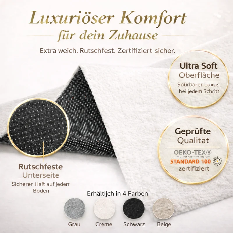 Waschbarer Kurzflor Teppich, rutschfest & weich, einfarbig für Wohnzimmer, Schlafzimmer, Küche & Kinderzimmer.