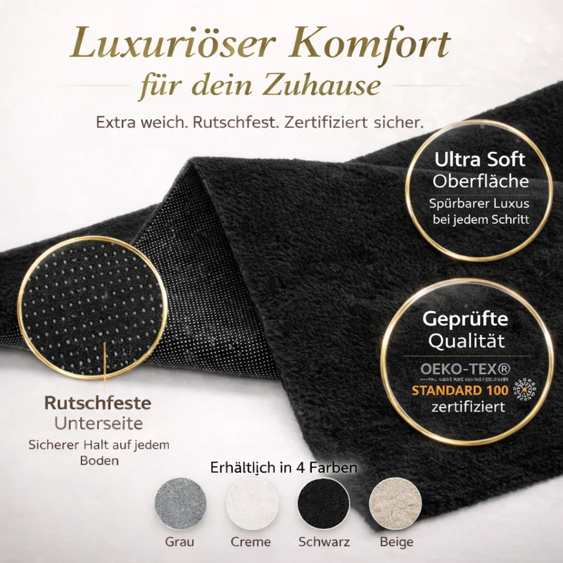 Waschbarer Kurzflor Teppich, rutschfest & weich, einfarbig für Wohnzimmer, Schlafzimmer, Küche & Kinderzimmer.