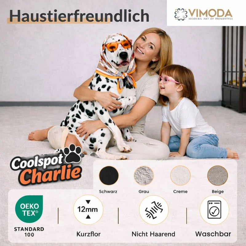 Waschbarer Kurzflor Teppich, rutschfest & weich, einfarbig für Wohnzimmer, Schlafzimmer, Küche & Kinderzimmer.