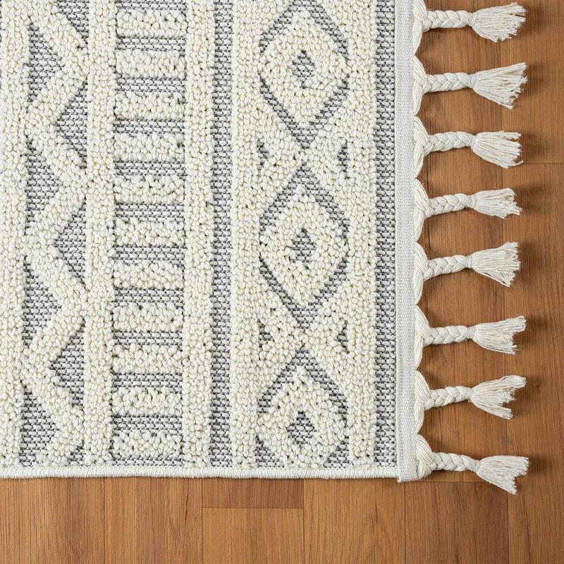 Teppich Boho Wohnzimmer, Schlafzimmer, Fransen Skandinavisch, Waschbarer Teppich 3D