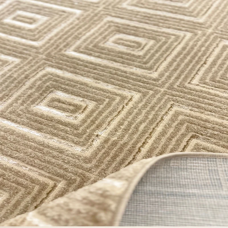 Teppich kurzflor Wohnzimmer, Schlafzimmer, Flur dünn Kachel Optik Lurex 3D Weich