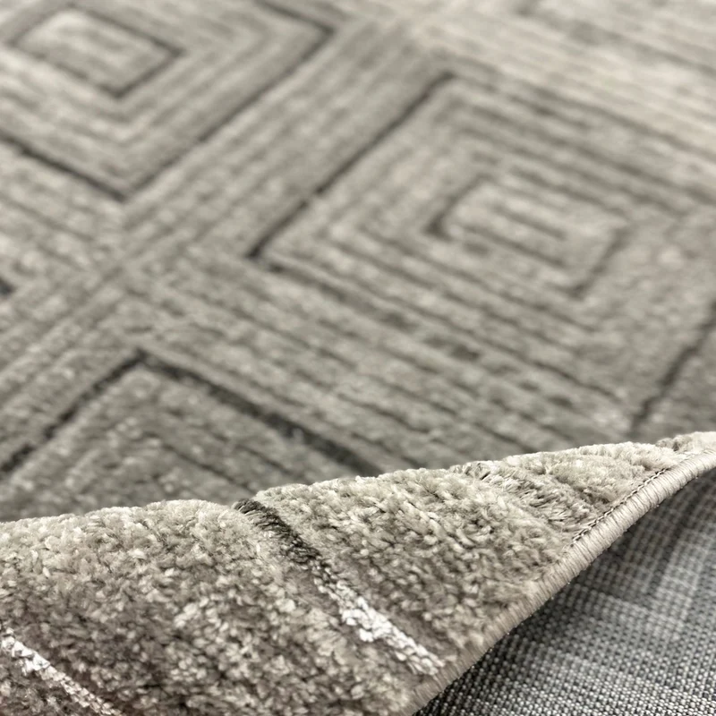 Teppich kurzflor Wohnzimmer, Schlafzimmer, Flur dünn Kachel Optik Lurex 3D Weich
