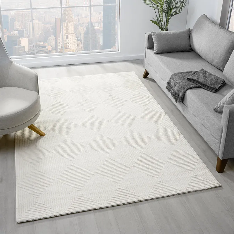 Teppich Wohnzimmer Schlafzimmer Kurzflor Baklava Design Hoch-Tief-Effekt Modern 3D