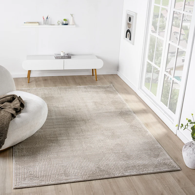 Teppich Wohnzimmer Schlafzimmer Kurzflor Baklava Design Hoch-Tief-Effekt Modern 3D