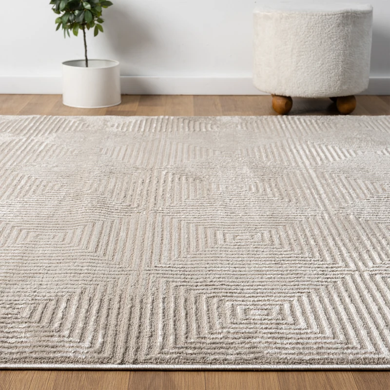 Teppich Wohnzimmer Schlafzimmer Kurzflor Baklava Design Hoch-Tief-Effekt Modern 3D