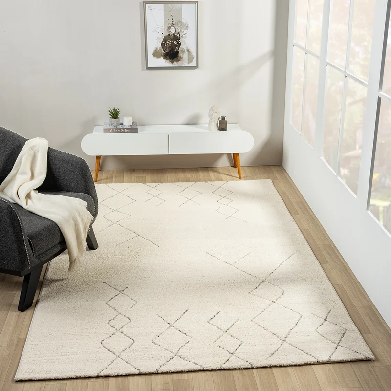 Kurzflor Teppich Skandinavisch Berberlook Wohnzimmer Schlafzimmer Modern Streifen