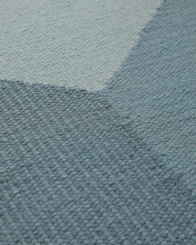 Handwebteppich Wolle Rautenmuster blaugrau 160x230 cm