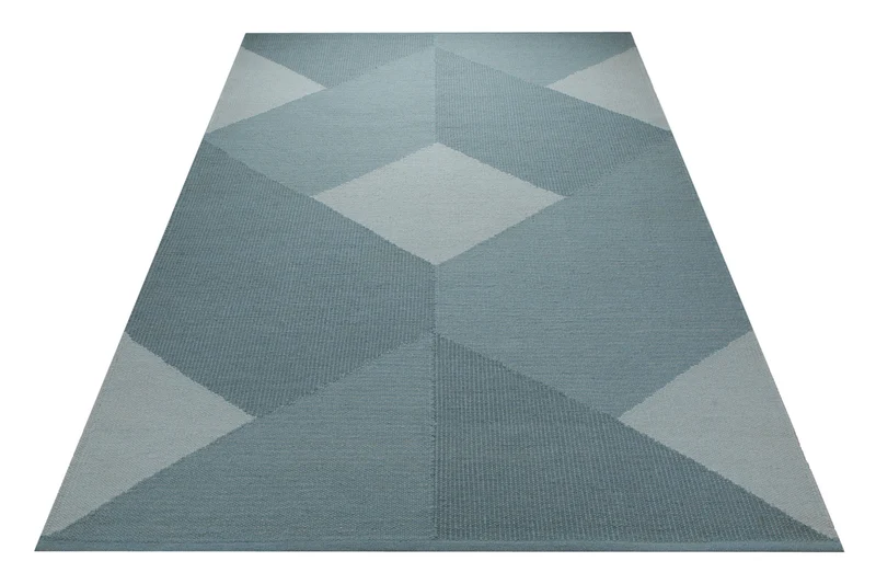 Handwebteppich Wolle Rautenmuster blaugrau 160x230 cm