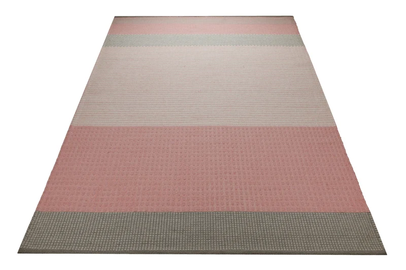 Handwebteppich Wolle Breitstreifen rosé grau 160x230 cm