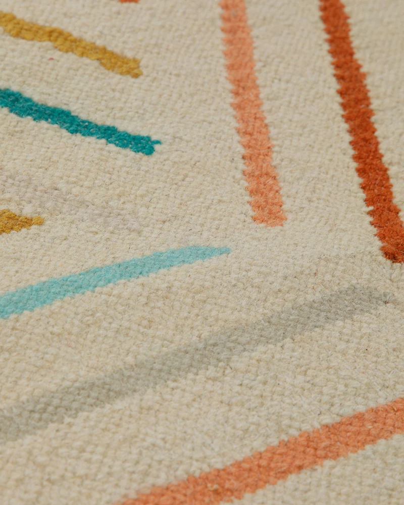 Handwebteppich Wolle Diagonallinien bunt creme 160x230 cm