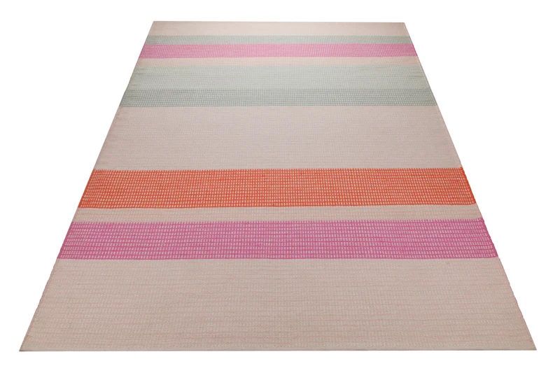 Handwebteppich Wolle Streifen rosé grau orange 160x230 cm