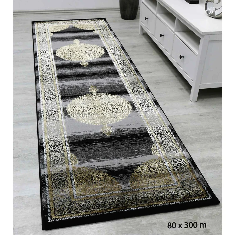 Teppich kurzflor Moderner Orientteppich Elegant Orientalisch Glanz Grau Gold Schwarz, für Wohnzimmer, Schlafzimmer