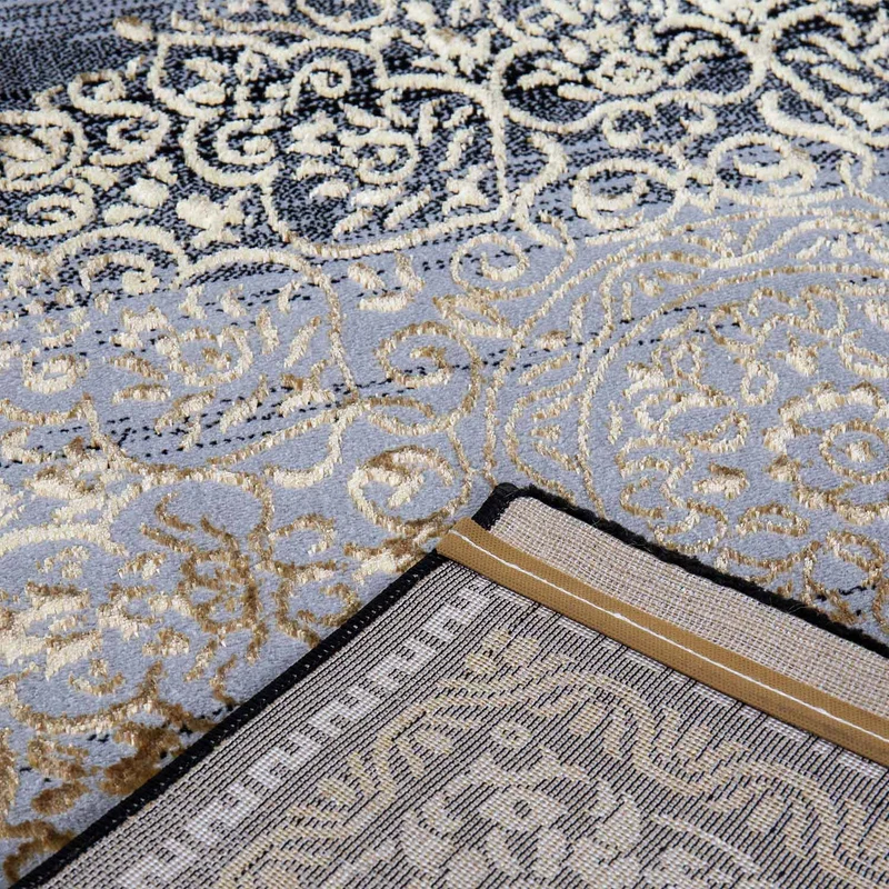 Teppich kurzflor Moderner Orientteppich Elegant Orientalisch Glanz Grau Gold Schwarz, für Wohnzimmer, Schlafzimmer