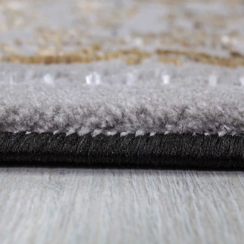 Teppich kurzflor Moderner Orientteppich Elegant Orientalisch Glanz Grau Gold Schwarz, für Wohnzimmer, Schlafzimmer