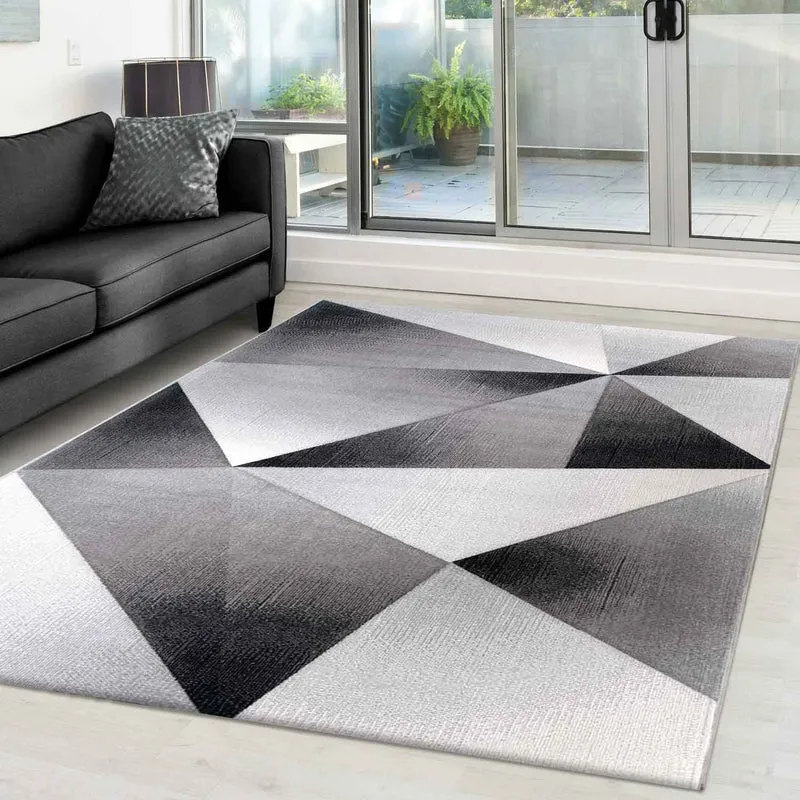 Teppich Modern Geometrische Muster Kurzflorig Grau Schwarz Weiß Meliert