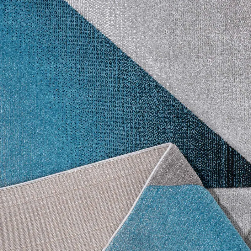 Designer Teppich Modern Geometrische Muster Kurzflorig Grau Schwarz Turkis Meliert