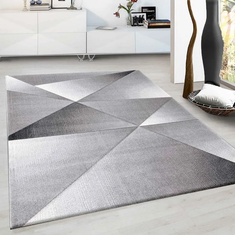 Designer Teppich Modern Geometrische Muster Kurzflorig Grau Schwarz Weiß Meliert