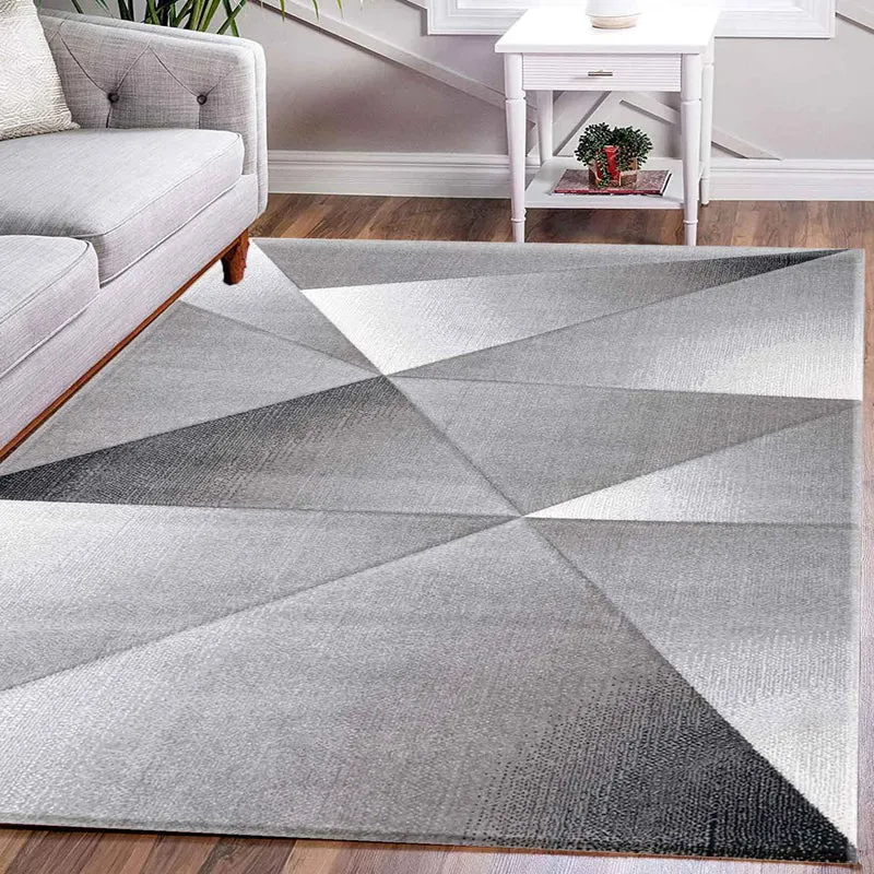 Designer Teppich Modern Geometrische Muster Kurzflorig Grau Schwarz Weiß Meliert