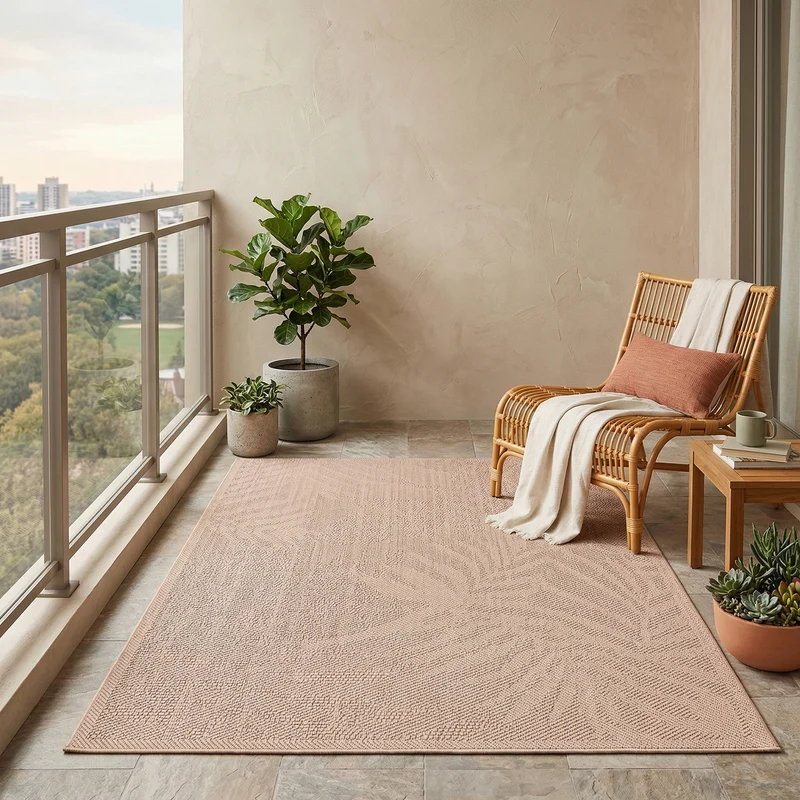 In- und Outdoor Teppich Küche, Terrassen & Balkon In Beige-Palmen Muster