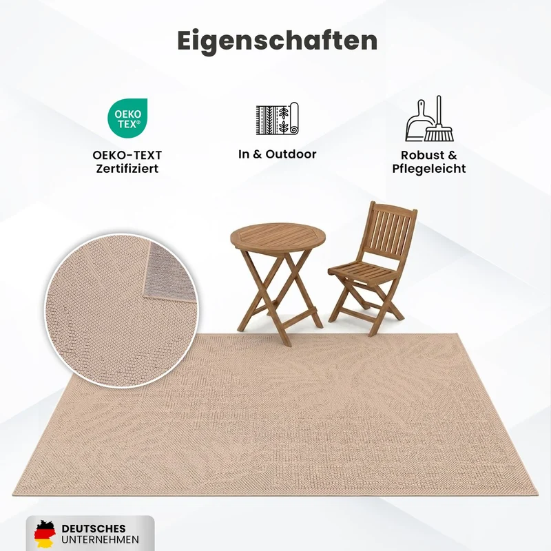 In- und Outdoor Teppich Küche, Terrassen & Balkon In Beige-Palmen Muster