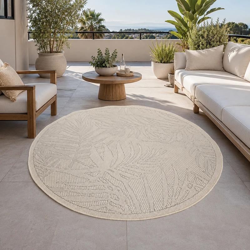 In- und Outdoor Teppich Küche, Terrassen & Balkon In Beige-Palmen Muster