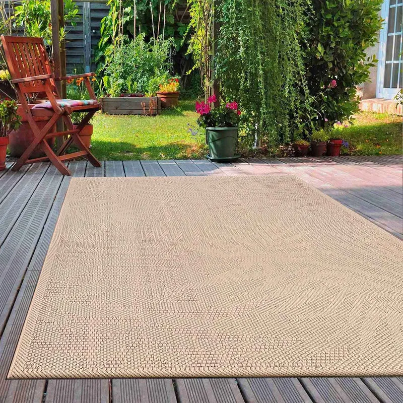 In- und Outdoor Teppich Küche, Terrassen & Balkon In Beige-Palmen Muster