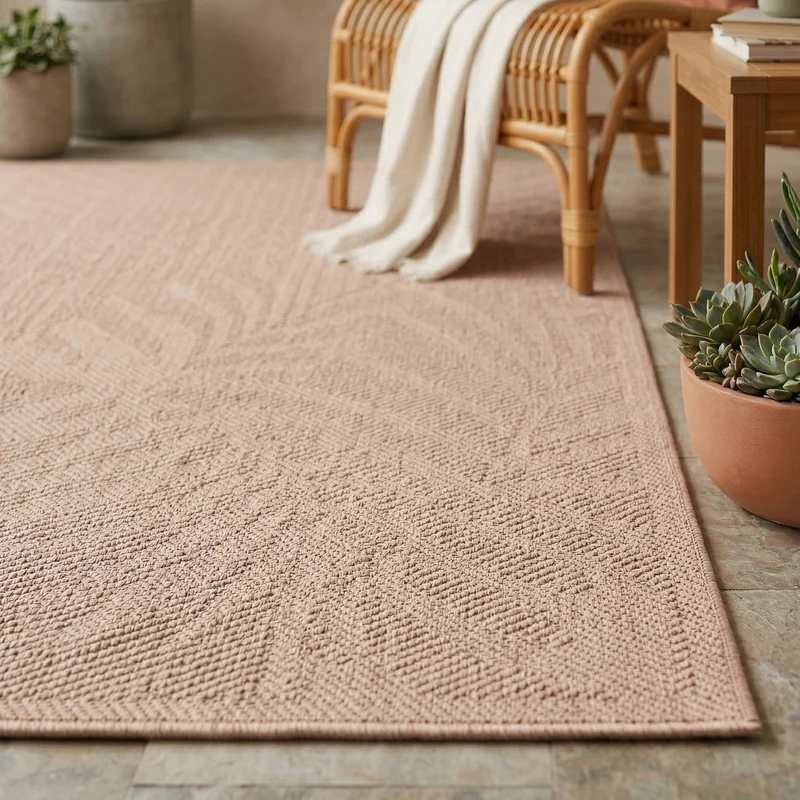 In- und Outdoor Teppich Küche, Terrassen & Balkon In Beige-Palmen Muster