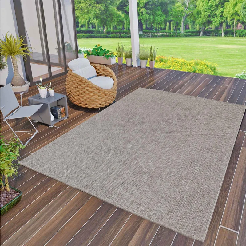 Teppiche In- und Outdoor Flachgewebe Terrassen Natur Look In Grau & Beige