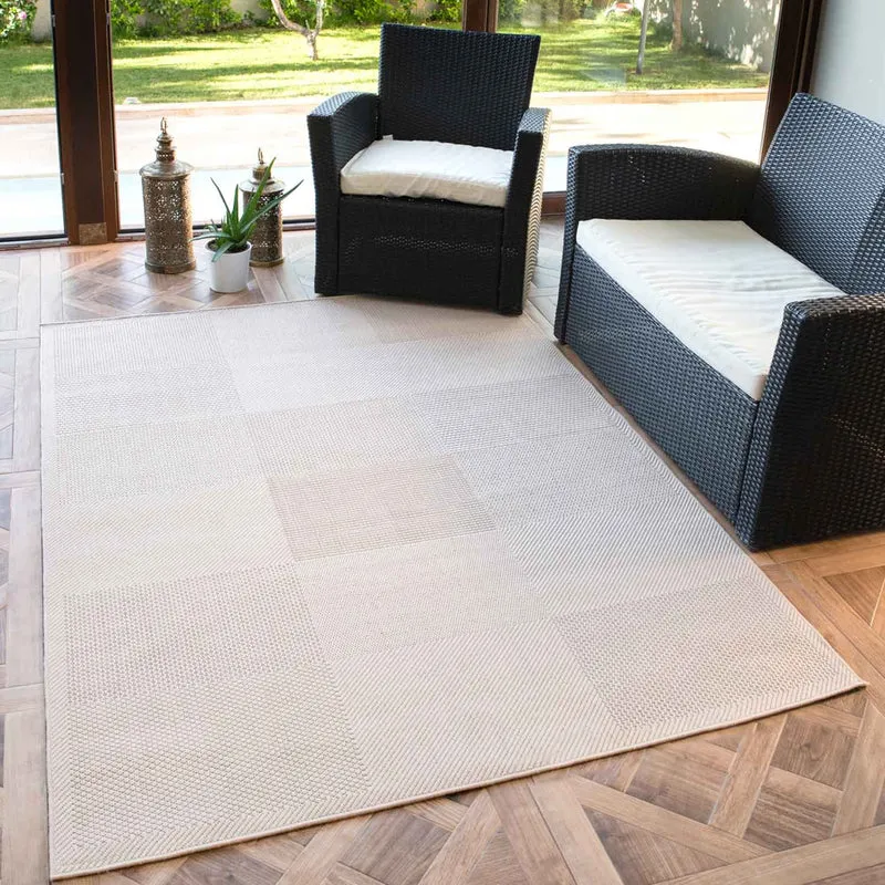 Robuster In- und Outdoor Flachgewebe Terrassen Teppich Natur Look In Beige