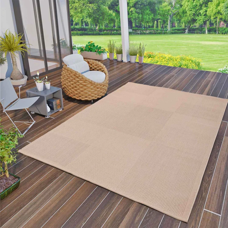 Robuster In- und Outdoor Flachgewebe Terrassen Teppich Natur Look In Beige