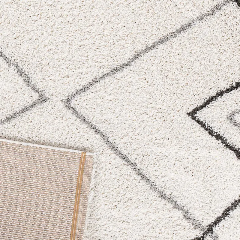 Hochflor Shaggy Teppich Rauten Muster Design Wohnzimmer Creme Grau Anthrazit