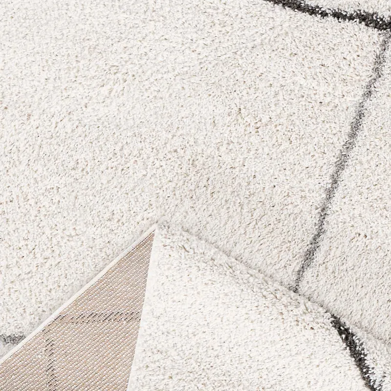 Hochflor Shaggy Teppich Rauten Muster Design Wohnzimmer Creme Grau Anthrazit