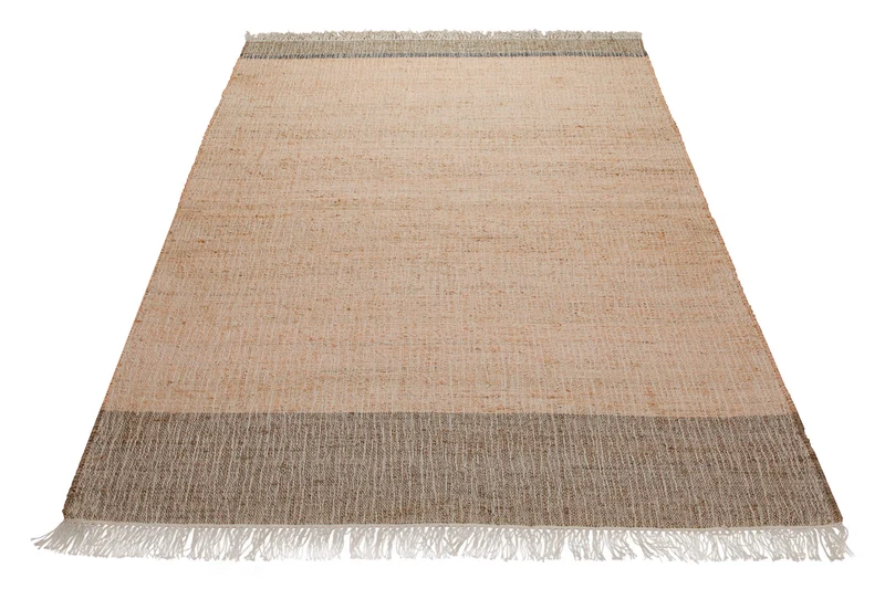 160x230 Teppich Wohnzimmer Sandfeld mit Akzentkanten – Ruhiger Naturteppich mit Charakter