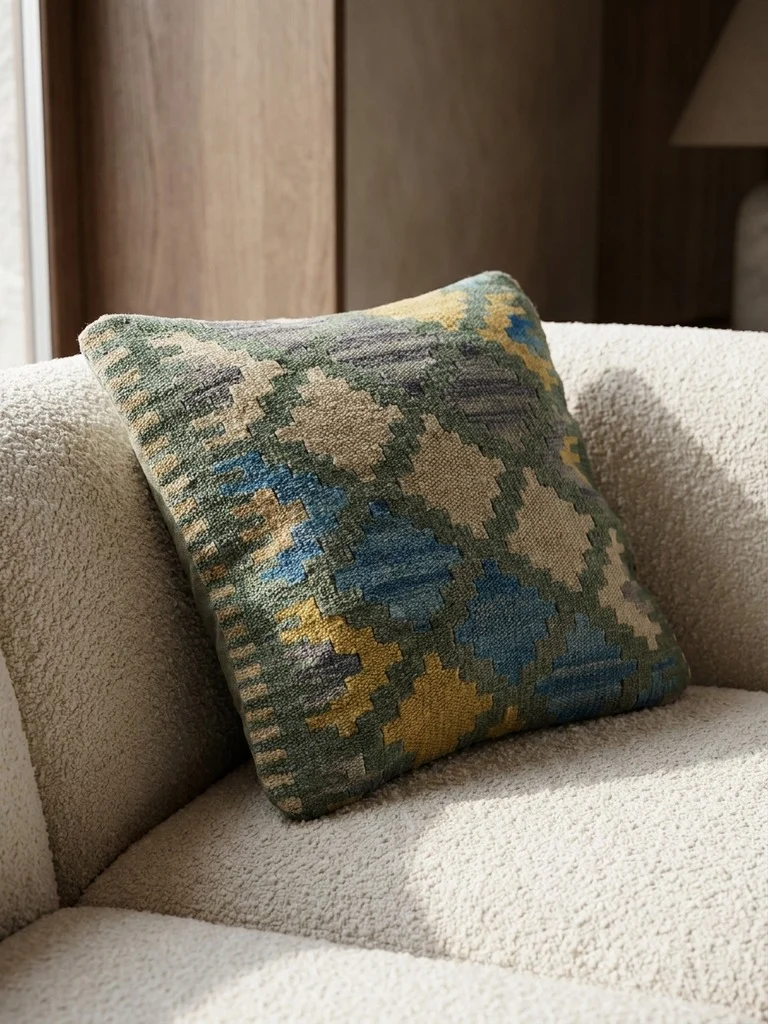 Kelim Kissen · Handgefertigt – Bunt, 40x40 cm