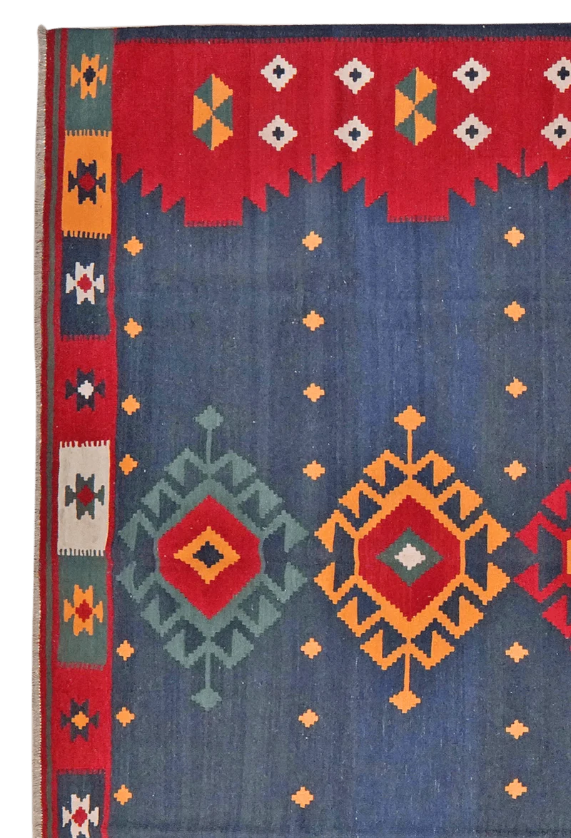 Kelim Gashgai · Handgewebt – Blau, 400x307 cm