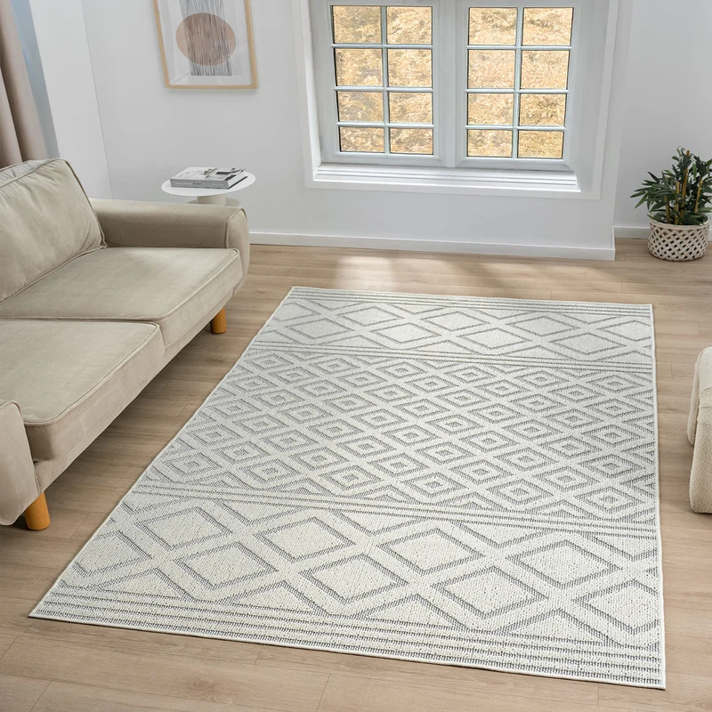 Teppich Boho Hochflor Wohnzimmer, Schlafzimmer, Modern Skandinavisch, Waschbarer Teppich 3D
