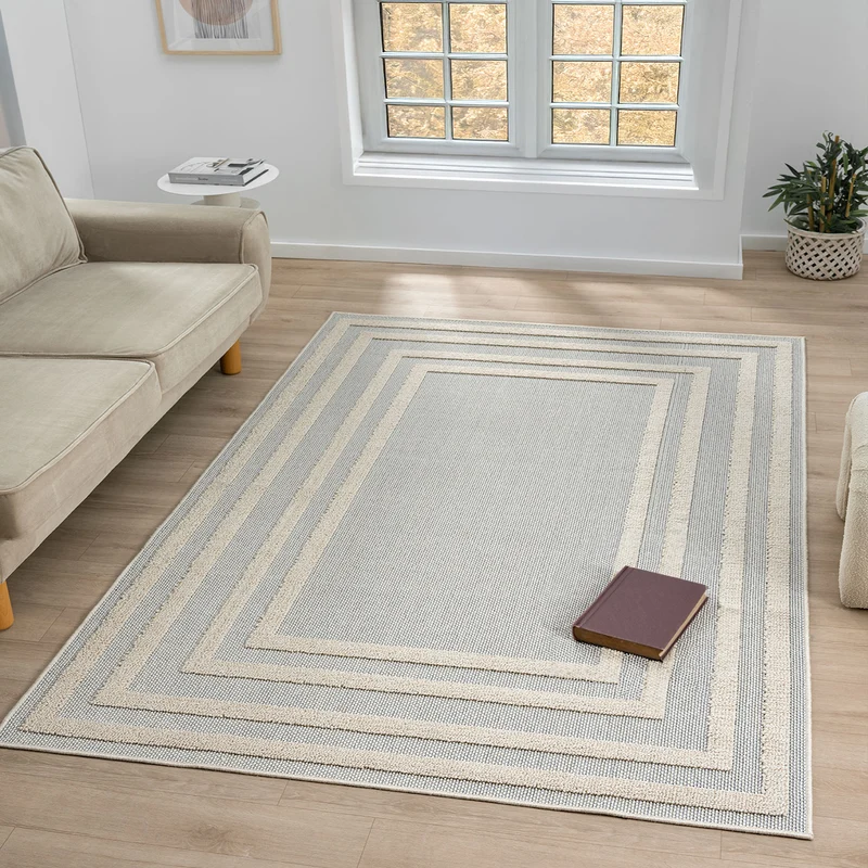 Teppich Boho Hochflor Wohnzimmer, Schlafzimmer, Küche, Flur, Waschbarer Teppich 3D