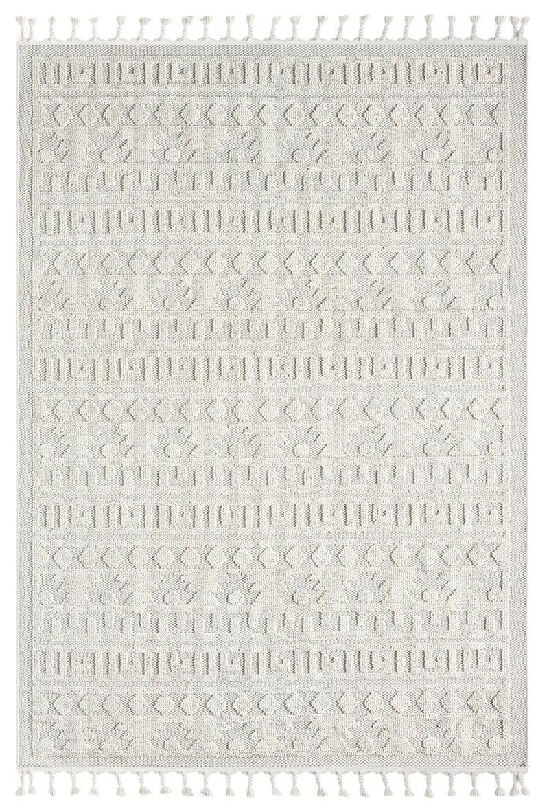 Teppich Boho Skandi Wohnzimmer, Schlafzimmer, Balkon, Küche, Terrasse, Flur 3D Creme