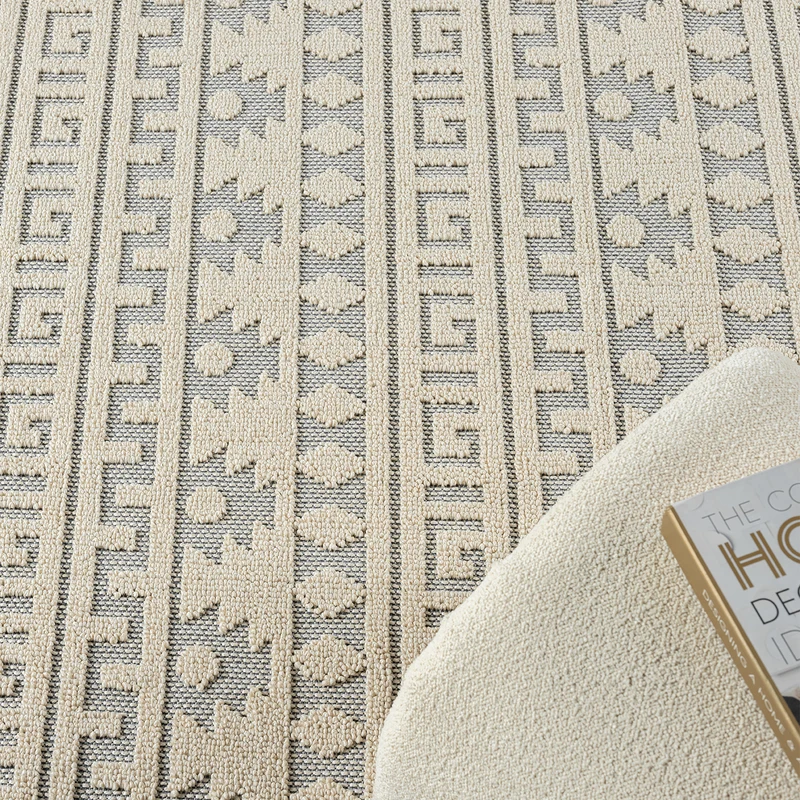Teppich Boho Skandi Wohnzimmer, Schlafzimmer, Balkon, Küche, Terrasse, Flur 3D Creme