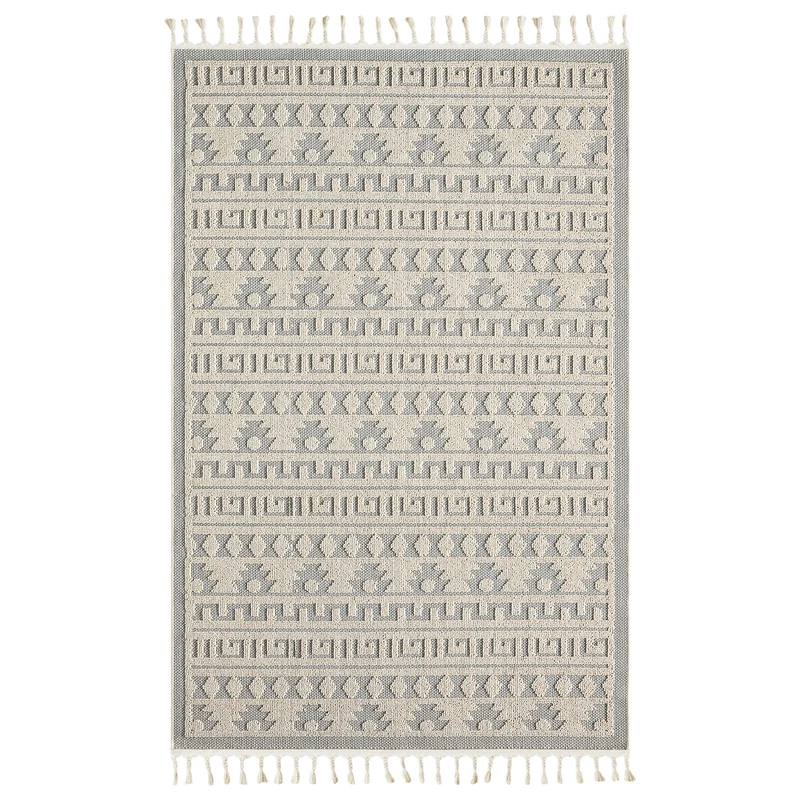 Teppich Boho Skandi Wohnzimmer, Schlafzimmer, Balkon, Küche, Terrasse, Flur 3D Creme