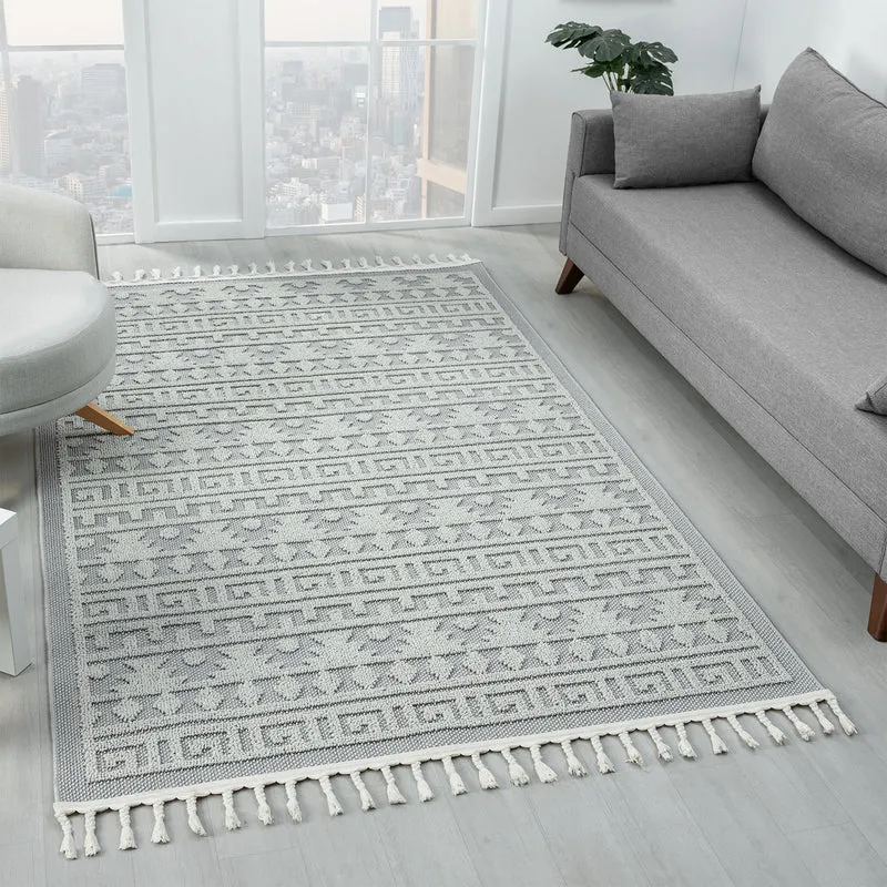 Teppich Boho Skandi Wohnzimmer, Schlafzimmer, Balkon, Küche, Terrasse, Flur 3D Creme