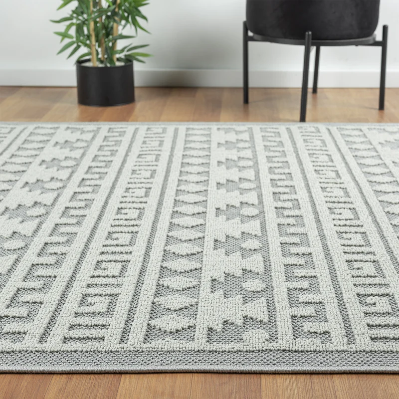 Teppich Boho Skandi Wohnzimmer, Schlafzimmer, Balkon, Küche, Terrasse, Flur 3D Creme