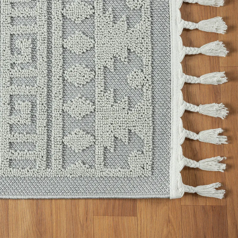 Teppich Boho Skandi Wohnzimmer, Schlafzimmer, Balkon, Küche, Terrasse, Flur 3D Creme