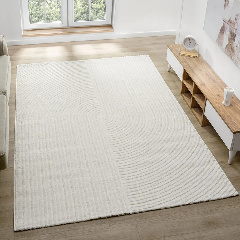 Moderner Kurzflor-Teppich Boho Wohnzimmer Schlafzimmer dünn mit 3D Hoch-Tief Effekt Pflegeleicht