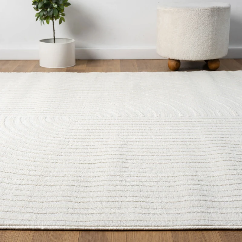 Moderner Kurzflor-Teppich Boho Wohnzimmer Schlafzimmer dünn mit 3D Hoch-Tief Effekt Pflegeleicht