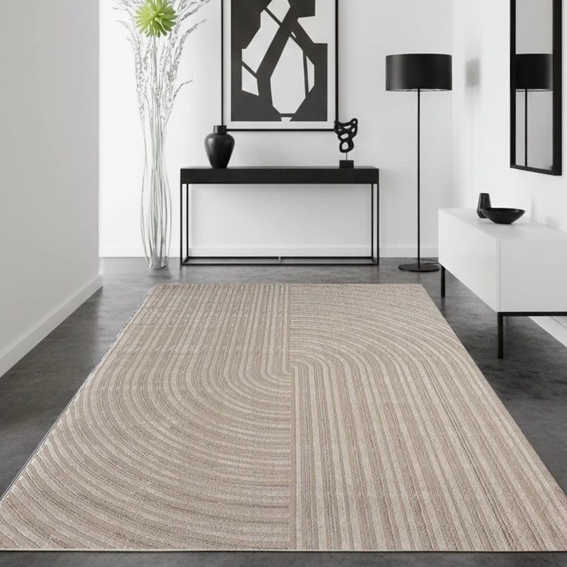 Moderner Kurzflor-Teppich Boho Wohnzimmer Schlafzimmer dünn mit 3D Hoch-Tief Effekt Pflegeleicht